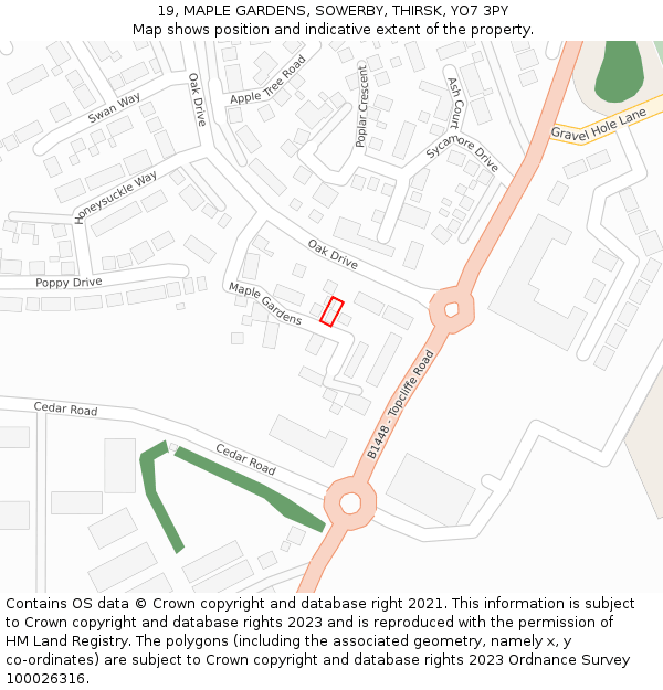 19, MAPLE GARDENS, SOWERBY, THIRSK, YO7 3PY: Location map and indicative extent of plot