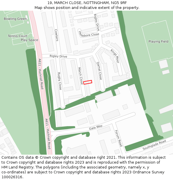 19, MARCH CLOSE, NOTTINGHAM, NG5 9RF: Location map and indicative extent of plot