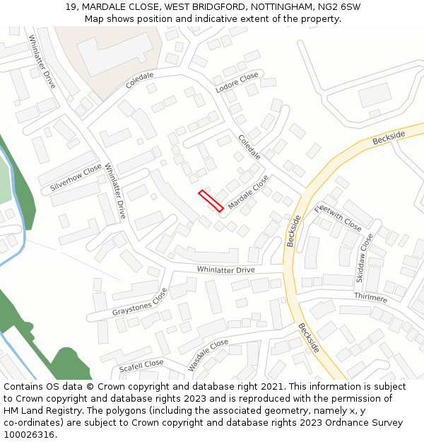 19, MARDALE CLOSE, WEST BRIDGFORD, NOTTINGHAM, NG2 6SW: Location map and indicative extent of plot