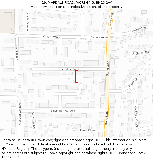 19, MARDALE ROAD, WORTHING, BN13 2AY: Location map and indicative extent of plot