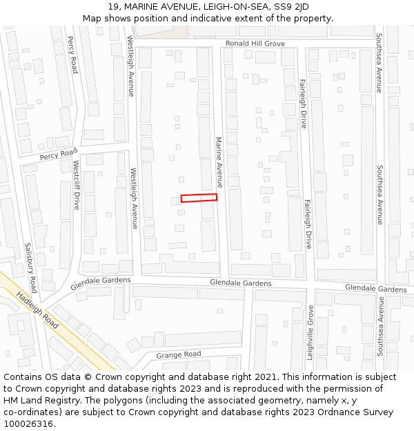 19, MARINE AVENUE, LEIGH-ON-SEA, SS9 2JD: Location map and indicative extent of plot