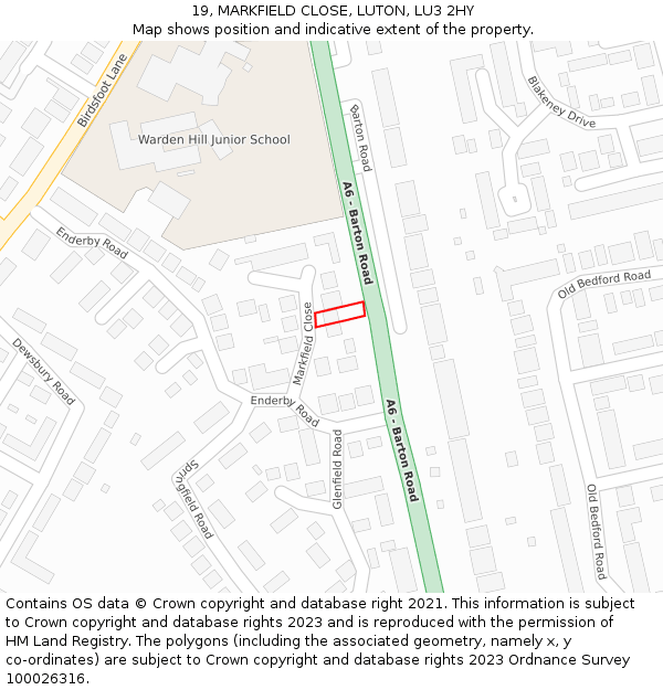 19, MARKFIELD CLOSE, LUTON, LU3 2HY: Location map and indicative extent of plot
