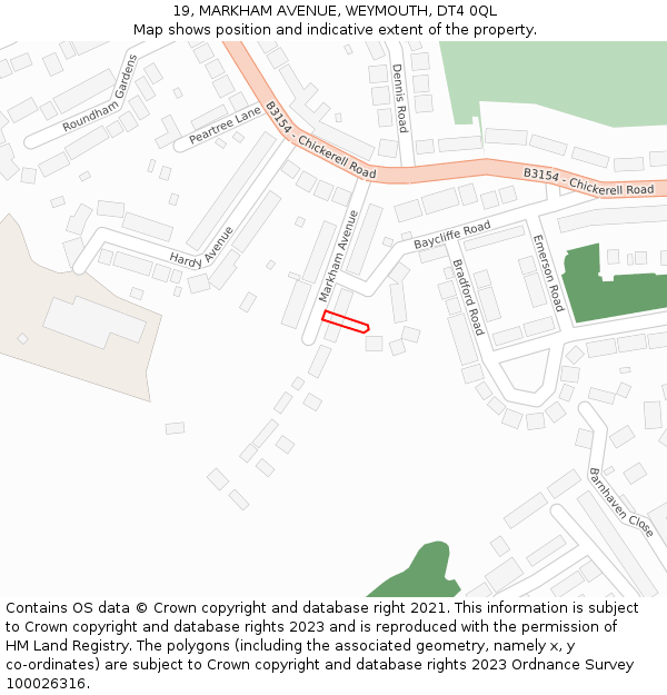 19, MARKHAM AVENUE, WEYMOUTH, DT4 0QL: Location map and indicative extent of plot