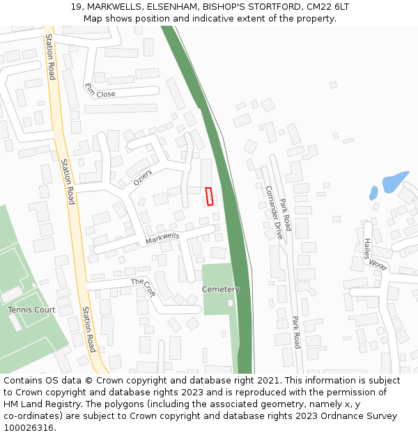 19, MARKWELLS, ELSENHAM, BISHOP'S STORTFORD, CM22 6LT: Location map and indicative extent of plot