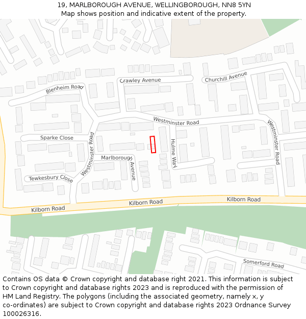 19, MARLBOROUGH AVENUE, WELLINGBOROUGH, NN8 5YN: Location map and indicative extent of plot