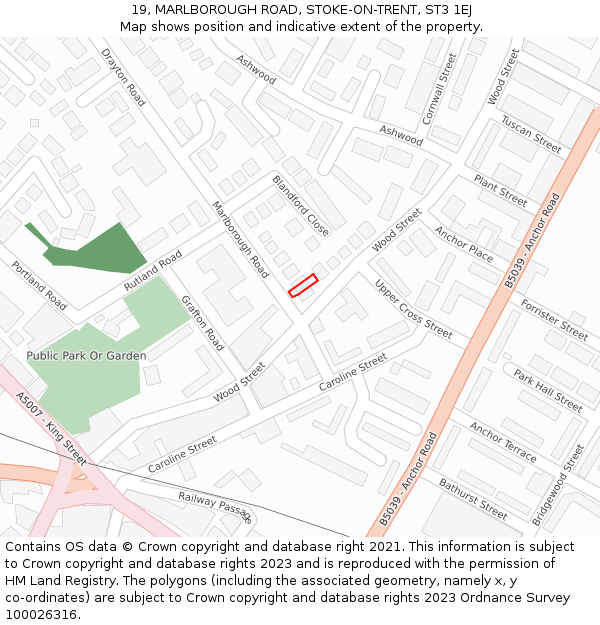 19, MARLBOROUGH ROAD, STOKE-ON-TRENT, ST3 1EJ: Location map and indicative extent of plot