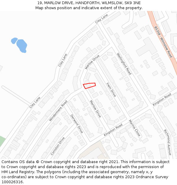 19, MARLOW DRIVE, HANDFORTH, WILMSLOW, SK9 3NE: Location map and indicative extent of plot