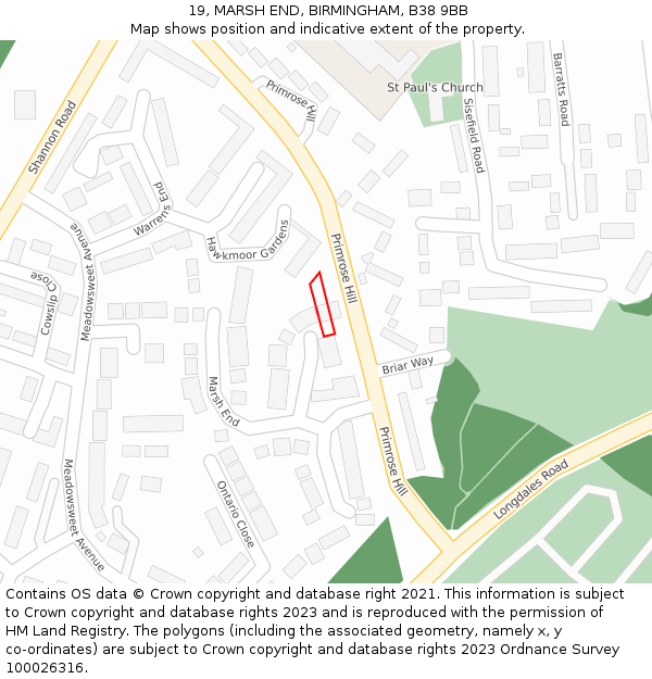 19, MARSH END, BIRMINGHAM, B38 9BB: Location map and indicative extent of plot