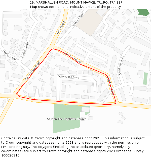 19, MARSHALLEN ROAD, MOUNT HAWKE, TRURO, TR4 8EF: Location map and indicative extent of plot