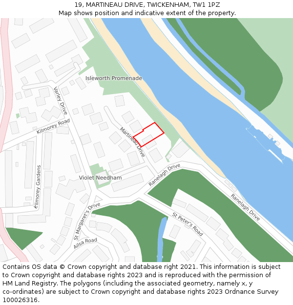 19, MARTINEAU DRIVE, TWICKENHAM, TW1 1PZ: Location map and indicative extent of plot