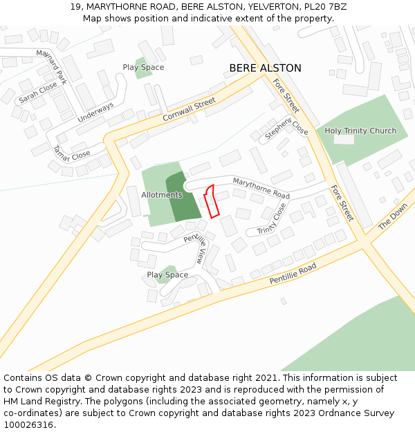 19, MARYTHORNE ROAD, BERE ALSTON, YELVERTON, PL20 7BZ: Location map and indicative extent of plot