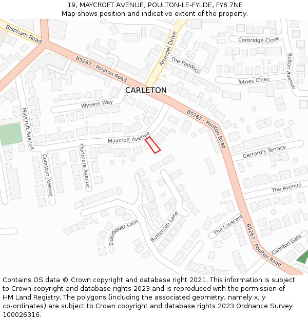 19, MAYCROFT AVENUE, POULTON-LE-FYLDE, FY6 7NE: Location map and indicative extent of plot