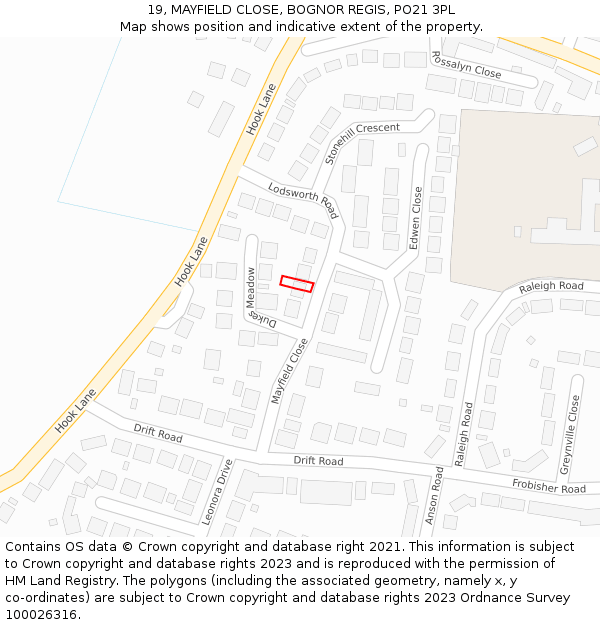 19, MAYFIELD CLOSE, BOGNOR REGIS, PO21 3PL: Location map and indicative extent of plot