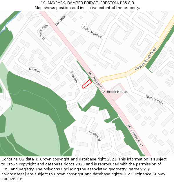 19, MAYPARK, BAMBER BRIDGE, PRESTON, PR5 8JB: Location map and indicative extent of plot