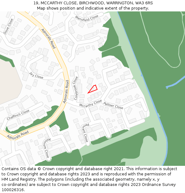 19, MCCARTHY CLOSE, BIRCHWOOD, WARRINGTON, WA3 6RS: Location map and indicative extent of plot