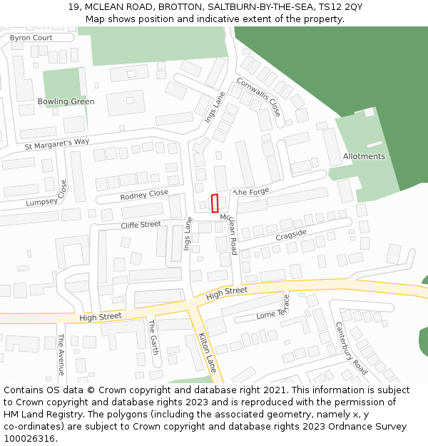 19, MCLEAN ROAD, BROTTON, SALTBURN-BY-THE-SEA, TS12 2QY: Location map and indicative extent of plot