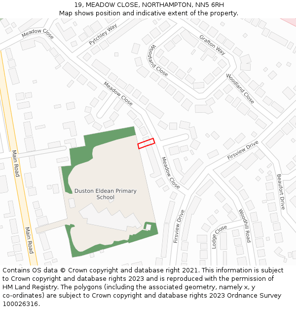 19, MEADOW CLOSE, NORTHAMPTON, NN5 6RH: Location map and indicative extent of plot