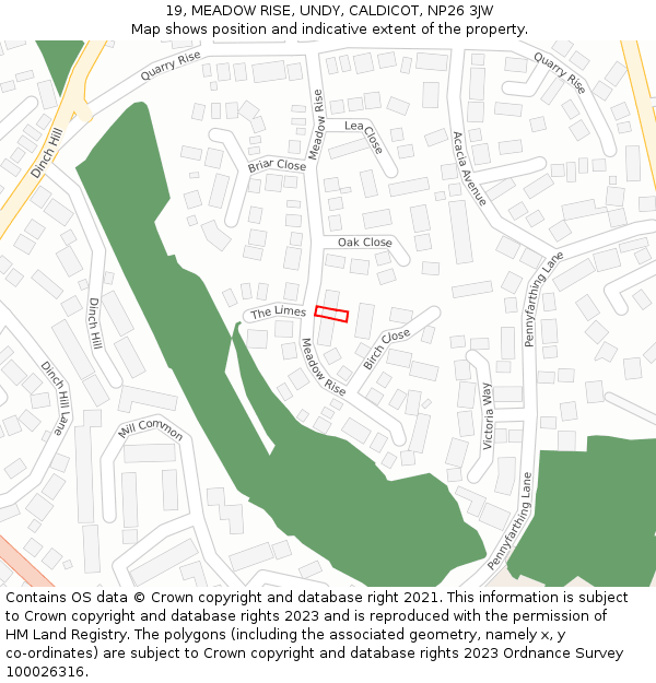 19, MEADOW RISE, UNDY, CALDICOT, NP26 3JW: Location map and indicative extent of plot