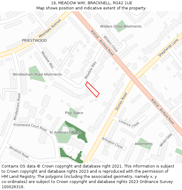19, MEADOW WAY, BRACKNELL, RG42 1UE: Location map and indicative extent of plot