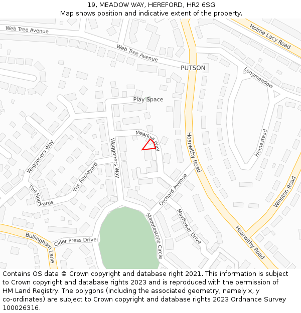 19, MEADOW WAY, HEREFORD, HR2 6SG: Location map and indicative extent of plot