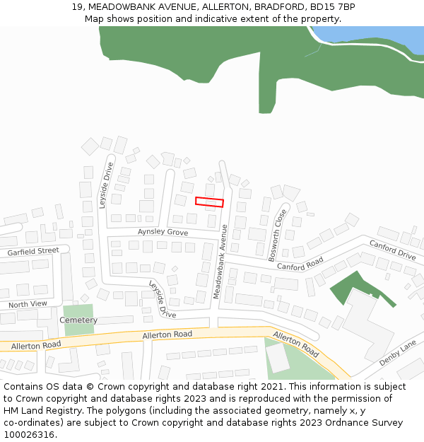 19, MEADOWBANK AVENUE, ALLERTON, BRADFORD, BD15 7BP: Location map and indicative extent of plot