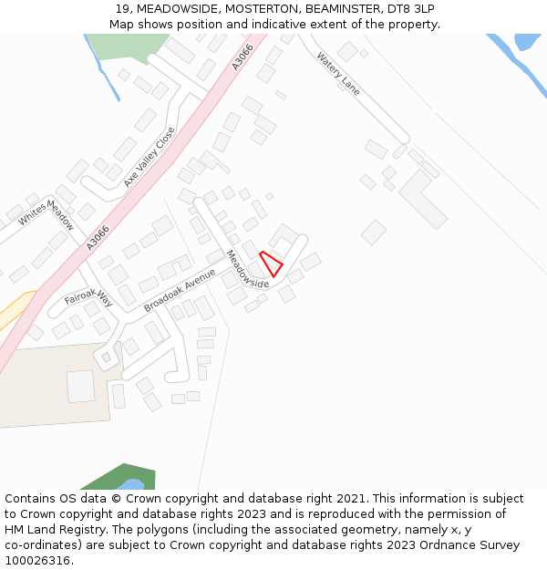 19, MEADOWSIDE, MOSTERTON, BEAMINSTER, DT8 3LP: Location map and indicative extent of plot