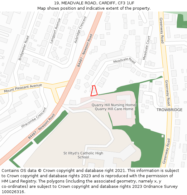 19, MEADVALE ROAD, CARDIFF, CF3 1UF: Location map and indicative extent of plot