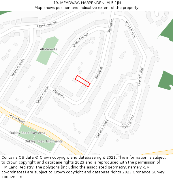 19, MEADWAY, HARPENDEN, AL5 1JN: Location map and indicative extent of plot