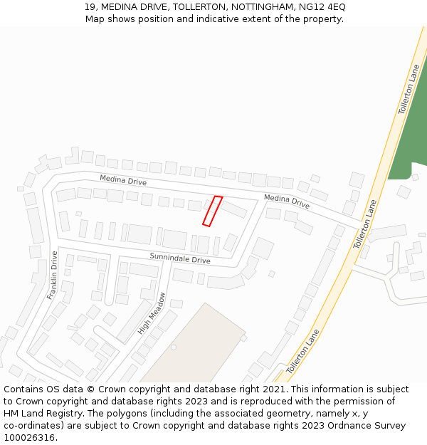 19, MEDINA DRIVE, TOLLERTON, NOTTINGHAM, NG12 4EQ: Location map and indicative extent of plot