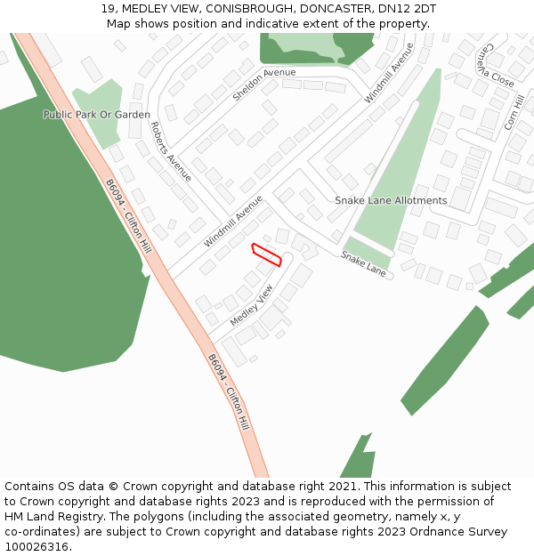 19, MEDLEY VIEW, CONISBROUGH, DONCASTER, DN12 2DT: Location map and indicative extent of plot