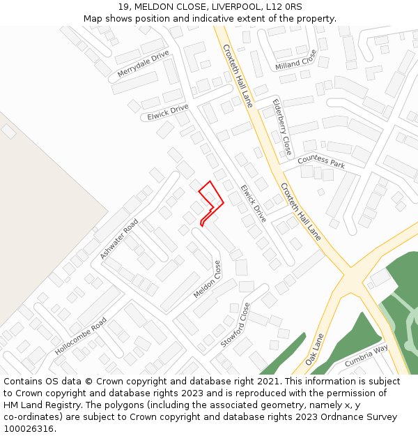 19, MELDON CLOSE, LIVERPOOL, L12 0RS: Location map and indicative extent of plot