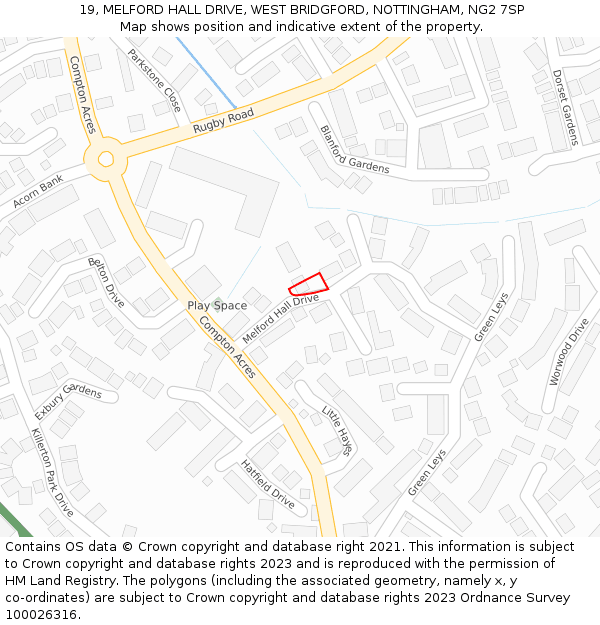 19, MELFORD HALL DRIVE, WEST BRIDGFORD, NOTTINGHAM, NG2 7SP: Location map and indicative extent of plot