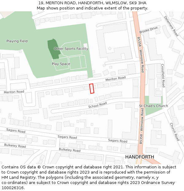 19, MERITON ROAD, HANDFORTH, WILMSLOW, SK9 3HA: Location map and indicative extent of plot