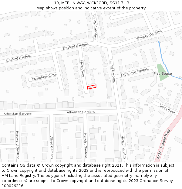 19, MERLIN WAY, WICKFORD, SS11 7HB: Location map and indicative extent of plot