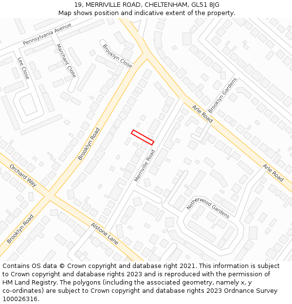 19, MERRIVILLE ROAD, CHELTENHAM, GL51 8JG: Location map and indicative extent of plot