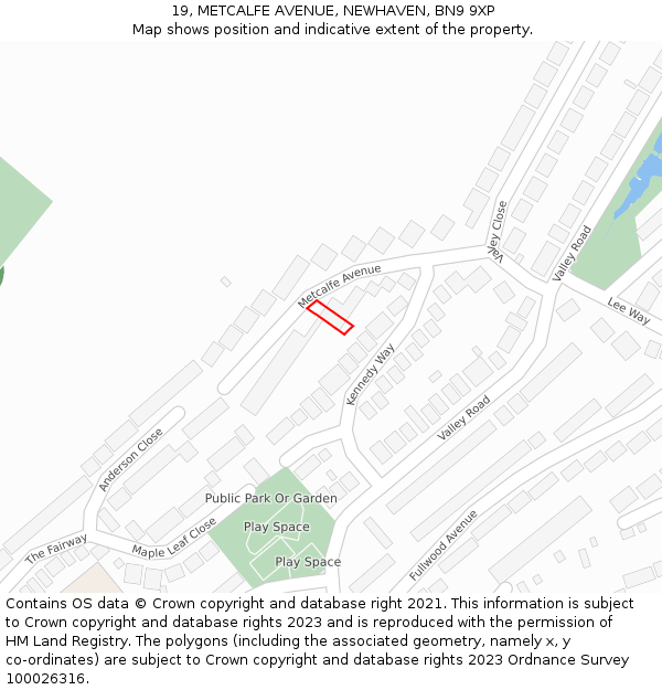 19, METCALFE AVENUE, NEWHAVEN, BN9 9XP: Location map and indicative extent of plot