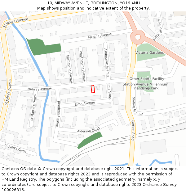 19, MIDWAY AVENUE, BRIDLINGTON, YO16 4NU: Location map and indicative extent of plot