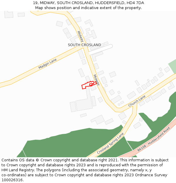 19, MIDWAY, SOUTH CROSLAND, HUDDERSFIELD, HD4 7DA: Location map and indicative extent of plot