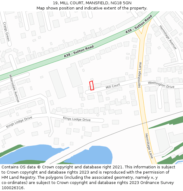 19, MILL COURT, MANSFIELD, NG18 5GN: Location map and indicative extent of plot