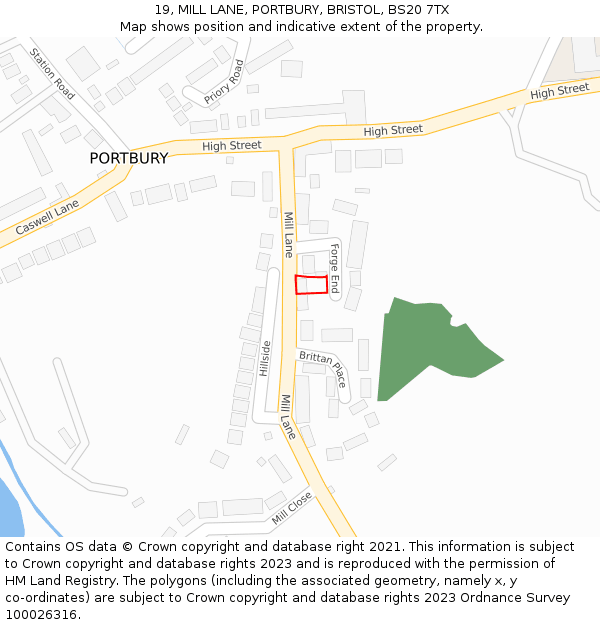19, MILL LANE, PORTBURY, BRISTOL, BS20 7TX: Location map and indicative extent of plot