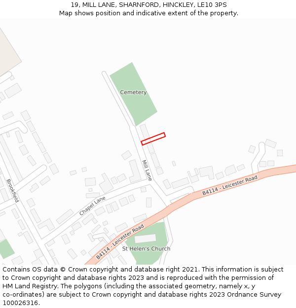 19, MILL LANE, SHARNFORD, HINCKLEY, LE10 3PS: Location map and indicative extent of plot