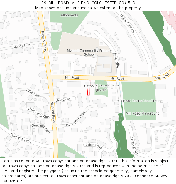 19, MILL ROAD, MILE END, COLCHESTER, CO4 5LD: Location map and indicative extent of plot