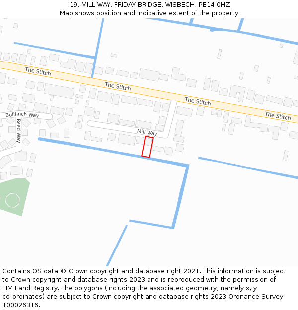 19, MILL WAY, FRIDAY BRIDGE, WISBECH, PE14 0HZ: Location map and indicative extent of plot
