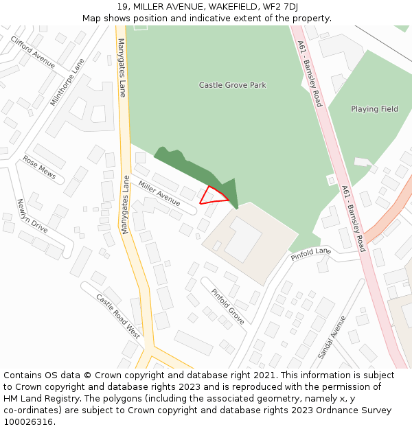 19, MILLER AVENUE, WAKEFIELD, WF2 7DJ: Location map and indicative extent of plot