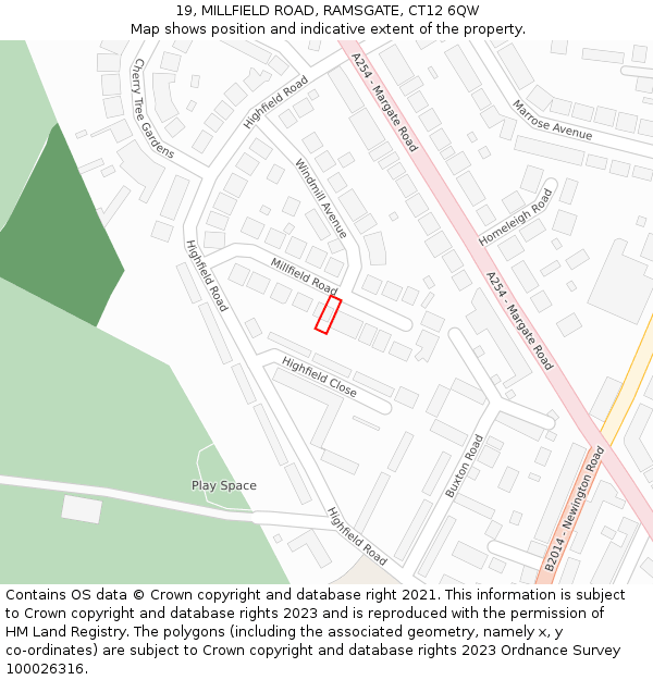 19, MILLFIELD ROAD, RAMSGATE, CT12 6QW: Location map and indicative extent of plot