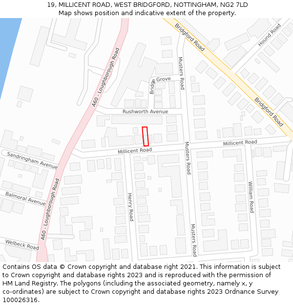 19, MILLICENT ROAD, WEST BRIDGFORD, NOTTINGHAM, NG2 7LD: Location map and indicative extent of plot