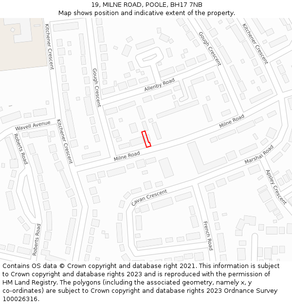 19, MILNE ROAD, POOLE, BH17 7NB: Location map and indicative extent of plot