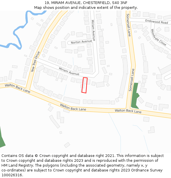 19, MIRIAM AVENUE, CHESTERFIELD, S40 3NF: Location map and indicative extent of plot