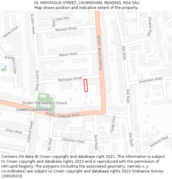 19, MONTAGUE STREET, CAVERSHAM, READING, RG4 5AU: Location map and indicative extent of plot