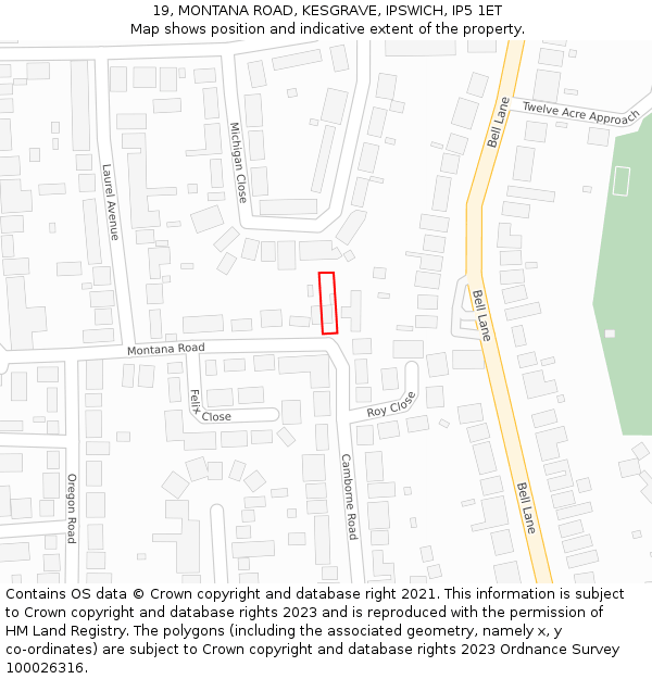 19, MONTANA ROAD, KESGRAVE, IPSWICH, IP5 1ET: Location map and indicative extent of plot